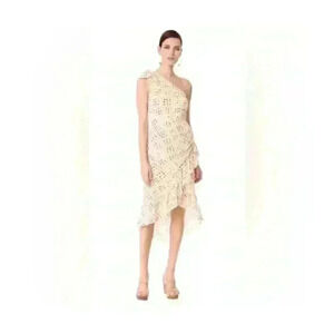 ULLA JOHNSON Asymmetrical Polka Dot Cream 1100% Silk Dress Size 2
